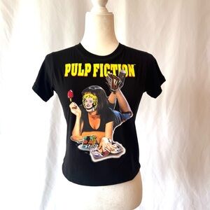 Women’s Reworked “Pulp Fiction” Graphic T-Shirt – One-of-a-Kind - Size XS